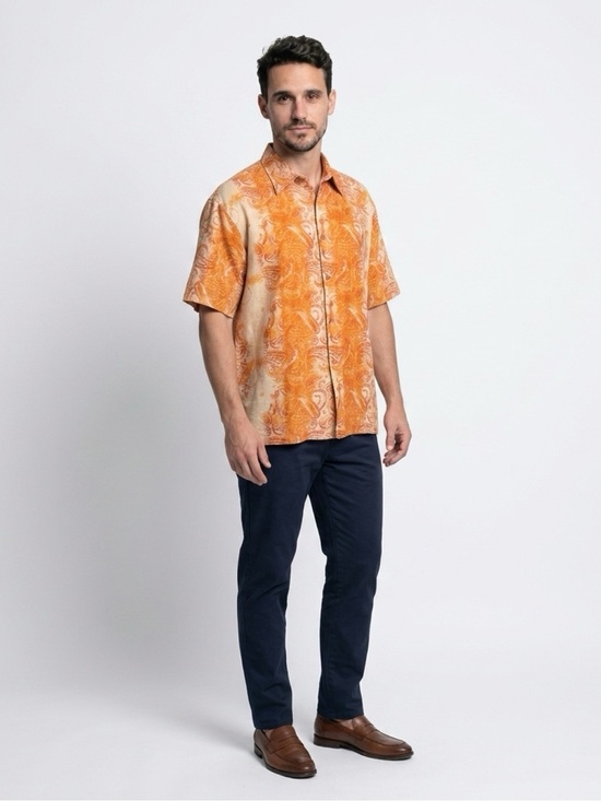 Syllables Other - Syllables Men's Camp Shirt XL Orange & Cream Paisley Short Sleeve Button